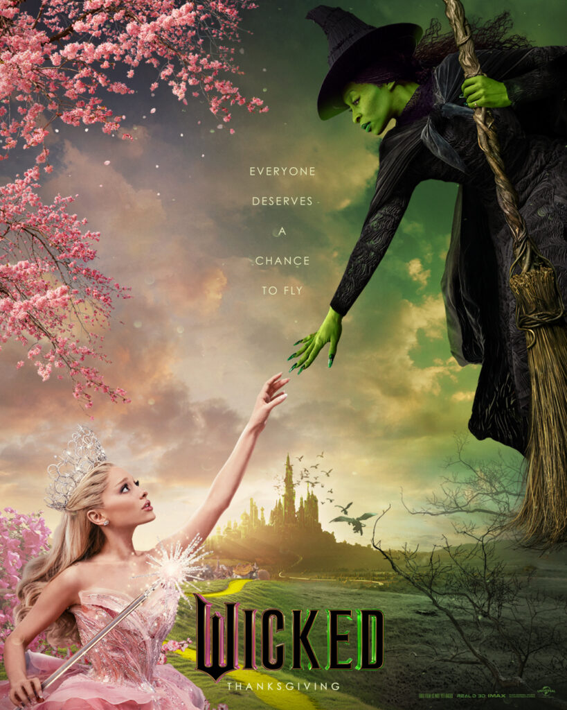 Wicked cast poster showcasing Elphaba and Glinda